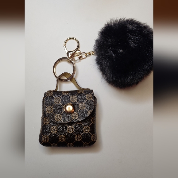Accessories - Chic Black and Gold Patterned Key Holder with Pom Pom